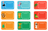 Fototapeta Dinusie - Back to school labels with cute animals.