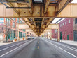 Lake Street underneath the elevated train in the Fulton Market neighborhood, east perspective. Main streets in Chicago, streets in Illinois.