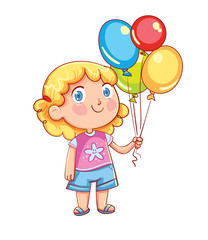 Wall Mural - Little cute girl holding colorful balloons