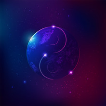 Concept Of Balancing In Universe, Graphic Of Yin-yang Symbol With Earth And Galaxy