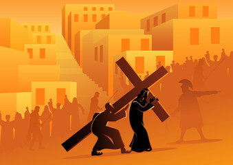 Wall Mural - Simon of Cyrene Helps Jesus Carry His Cross