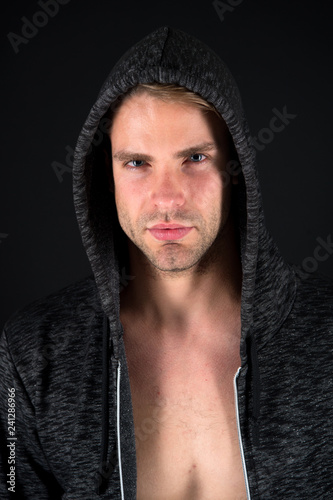 Guy In Hood Calm Face Stylish And Modern Appearance Well Groomed
