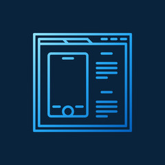 Poster - Webpage with smartphone vector blue outline icon or sign on dark background