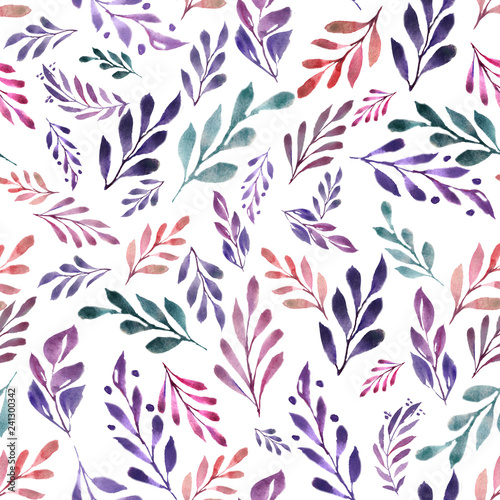Fotografía Hand drawn wotercolor floral pattern isolated on white background, for design, cards and background