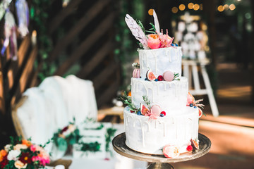 Luxury decorated wedding cake on the table