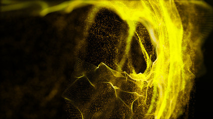 Poster - Glowing connections particles in space. Big data. Cyber or technology background. Neon flare. 3D rendering.