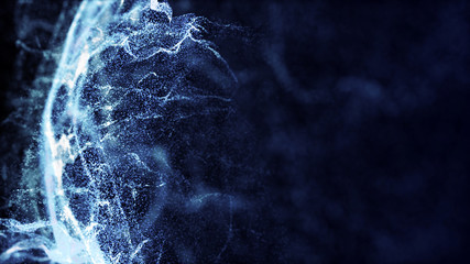 Poster - Abstract water splash.Big data. Cyber or technology background. Neon flare. 3D rendering.