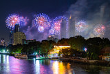 Fototapeta  - Fireworks show, New year 2019 at bangkok, Thailand.