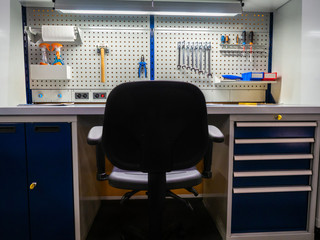 Poster - Table. Tool. Toolbox. Retractable shelves with containers. storage of spare parts. Organizer for hardware. Storage of hardware. Repair of equipment.