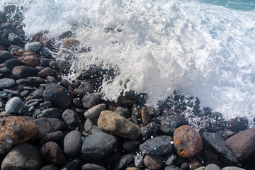 Volcanic stone beach top view