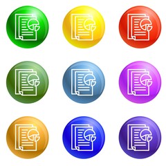 Poster - Graph paper icons vector 9 color set isolated on white background for any web design 