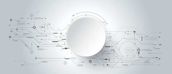 Fototapete - 3d design paper with line circle with circuit board. Illustration Abstract modern futuristic, engineering, science, technology background. Hi tech digital connection, communication,