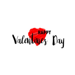 Poster - Happy Valentines Day Design Lettering Card and Typographic Background With Ornaments, Hearts, Ribbon and Arrow