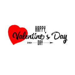 Poster - Happy Valentines Day Design Lettering Card and Typographic Background With Ornaments, Hearts, Ribbon and Arrow