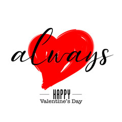Poster - Happy Valentines Day Design Lettering Card and Typographic Background With Ornaments, Hearts, Ribbon and Arrow