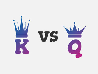 Wall Mural - Versus VS letters for battle fight king and queen. Vector illustration of color gradient flat  monarch icon with  crown silhouette.