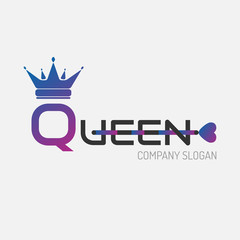 Wall Mural - Color gradient flat icon  Queen crown silhouette with scepter and text. Vector minimal illustration of identity logo for shop, app store, elegant boutique, sign for beauty saloon or emblem for fitness