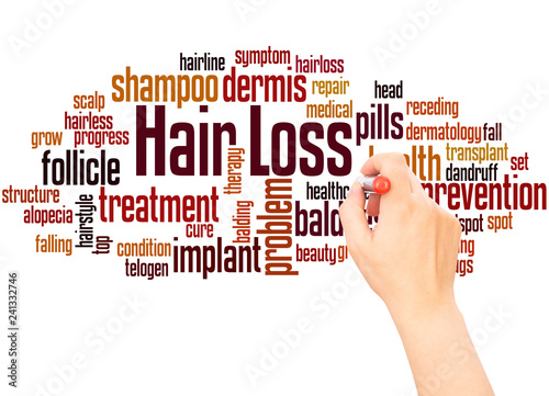 Fotografia Hair loss word cloud hand writing concept