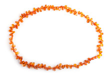 Orange Amber Beads Isolated On White Background