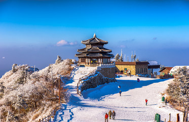 Sticker - Beauty of winter at deogyusan mountain in muju city south Korea 