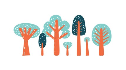 Cute trees in cartoon style, forest for kids poster design