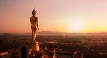 Golden Buddha Statue In The Morning,Nan Province,Thailand