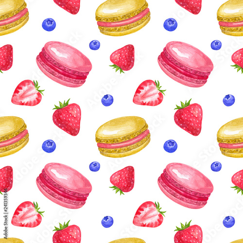 Fotografie, Obraz Seamless pattern with strawberry and macaroons