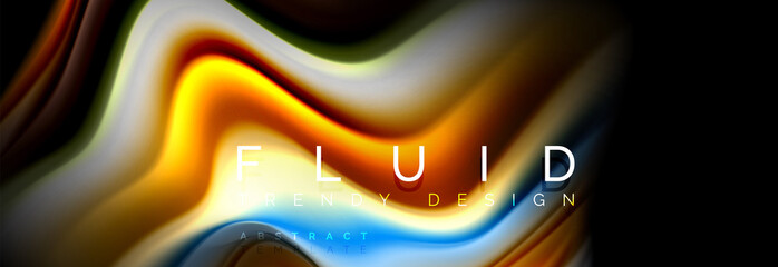 Bright colorful liquid fluid lines on black, modern abstract background
