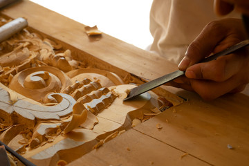 wood carving in thailand craftsman.