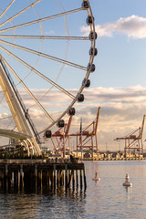 Wall Mural - A view of a ferris wheel at sunset