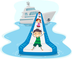 Wall Mural - Stickman Kids Yacht Slide Illustration