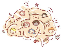 Stickman Kids Brain Maze Faces Illustration