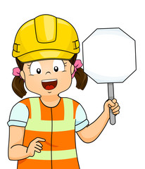 Wall Mural - Kid Girl Hard Hat Sign Illustration