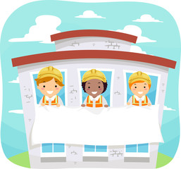 Poster - Stickman Kids Building Banner Illustration