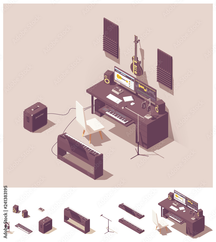 Vector isometric home recording studio equipment Stock Vector | Adobe Stock