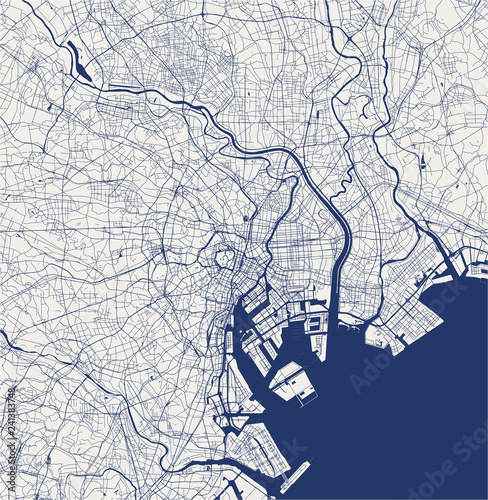 Fotografía map of the city of Tokyo, Kanto, Island Honshu, Japan