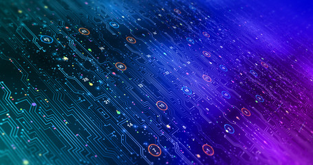 Futuristic Circuit Board Render With Bokeh Effects - Technology Related Concept