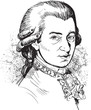 Wolfgang Amadeus Mozart portrait. Famous classical musician's illustration. 