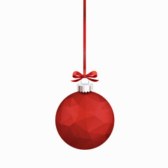 Vector christmas polygonal decoration with red ribbon on transparent background. Ready to use. - Illustration