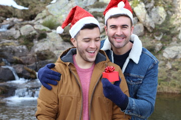 Wall Mural - The perfect gay couple in Christmas 