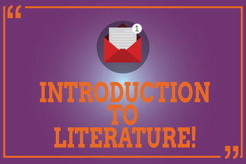 Aufkleber - Conceptual hand writing showing Introduction To Literature. Business photo text Collegepreparatory composition course Open Envelope with Paper Email Message inside Quotation Mark