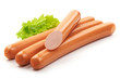 Fresh Boiled Sausages with lettuce, close-up, isolated on a white background