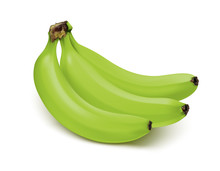 Bunch Of Green Bananas Isolated On White Background. Vector 3d Illustration