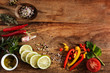 Vegetables and spices on rustic wood