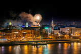 Fototapeta  - Novi Sad, Serbia - January 01, 2019: Fireworks in Novi Sad, Serbia. New Year's fireworks.