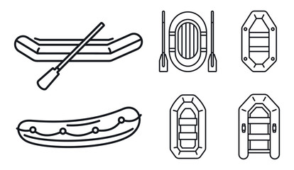 Poster - Rubber inflatable boat icon set. Outline set of rubber inflatable boat vector icons for web design isolated on white background