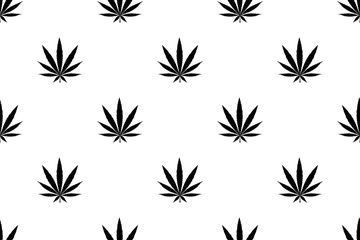 Cannabis seamless pattern. Marijuana floral pattern. Flat leaf of weed cannabis, monochrome black and whit. Marijuana design element seamless for fabric vector illustration.