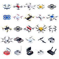 Poster - Drone icon set. Isometric set of drone vector icons for web design isolated on white background