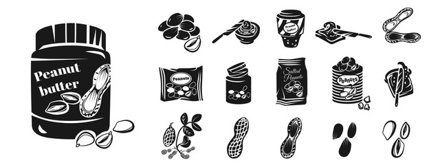 Poster - Peanut icon set. Simple set of peanut vector icons for web design on white background