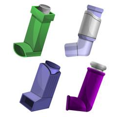 Poster - Inhaler icon set. Cartoon set of inhaler vector icons for web design